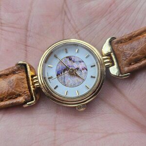 Vintage Milan Ladies Wristwatch Brown Leather Strap Pyramid Crystal Analog Watch